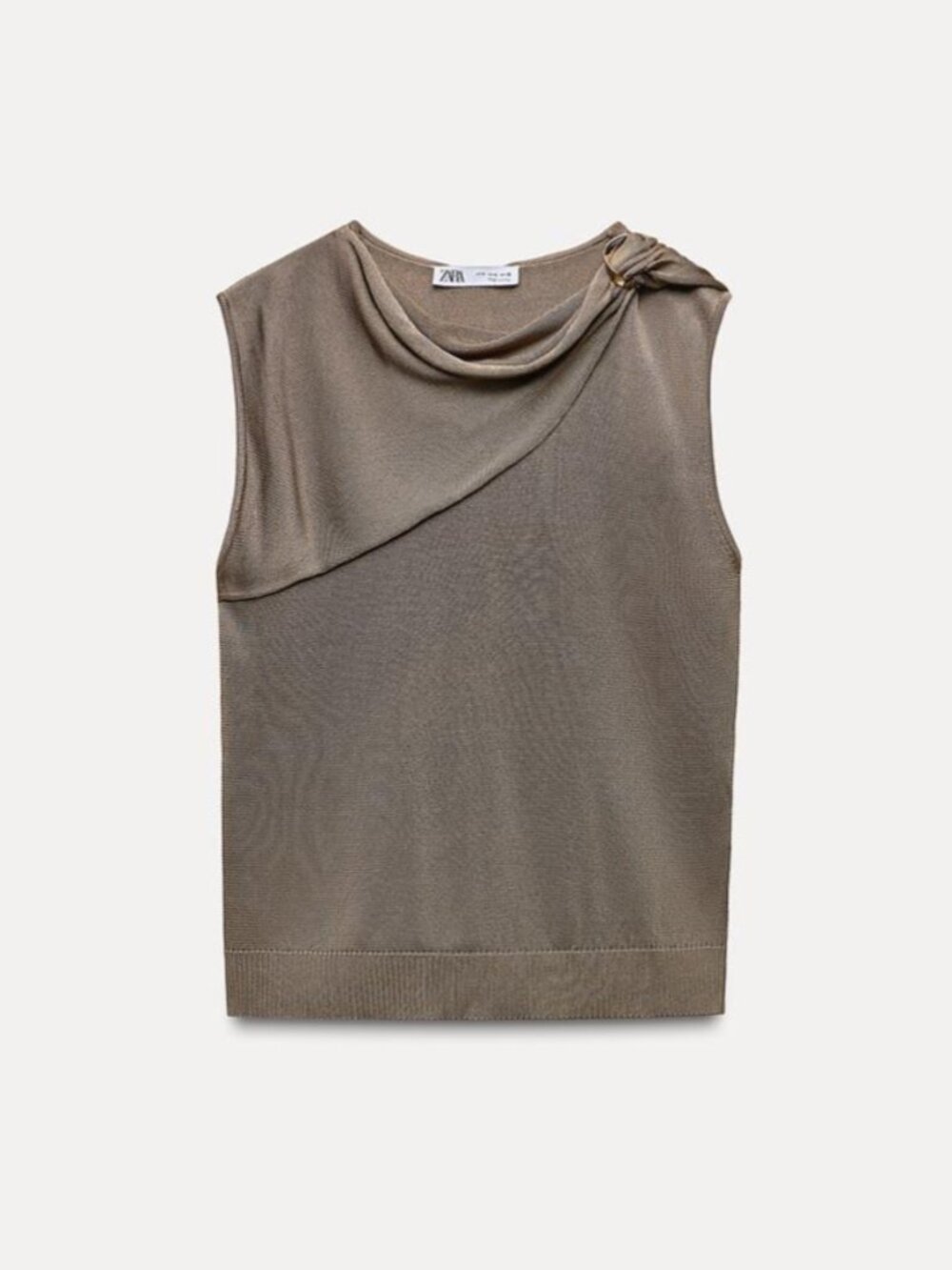 ZARA Knitted Top with Gold Pendant Detail Women's Size Small Brown Loose Drape S